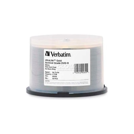 Verbatim Americas Verbatim DVD-R, 95355, 8X Speed, 4.7GB, Spindle, 50/Pk, Gold 95355